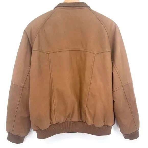 Classic Leather Aviator Bomber Jacket Soft Cowhide Members Only Brown Mens Large